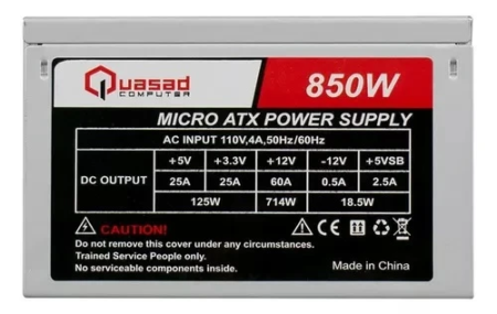Fuente De Poder QUASAD 850w  Atx 80 120mm